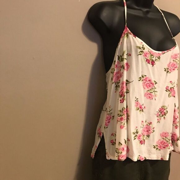 NO Boundaries Woven Caged Back Cami Ivory Flowers - Picture 3 of 7